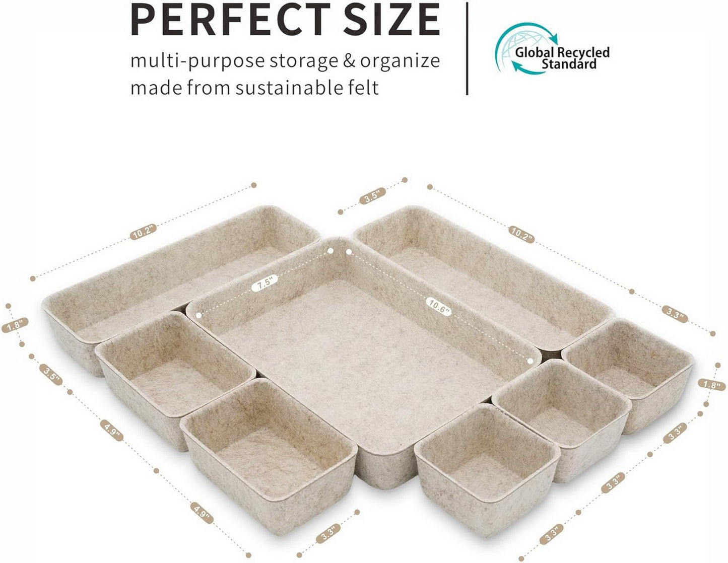 8Pc Nordic Minimalist Desk Organizer Tray Beige Oatmeal Storage