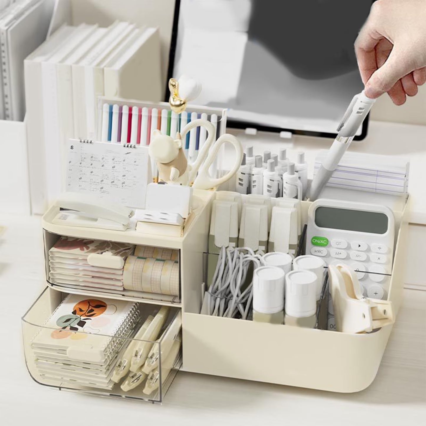 under $5 Desk Organizer with 2 Drawer, Multi-Functional Pencil Pen Holder for Desk, Desk Organizers and Accessories, Desktop Organizer Storage for Office Home Art Supplies