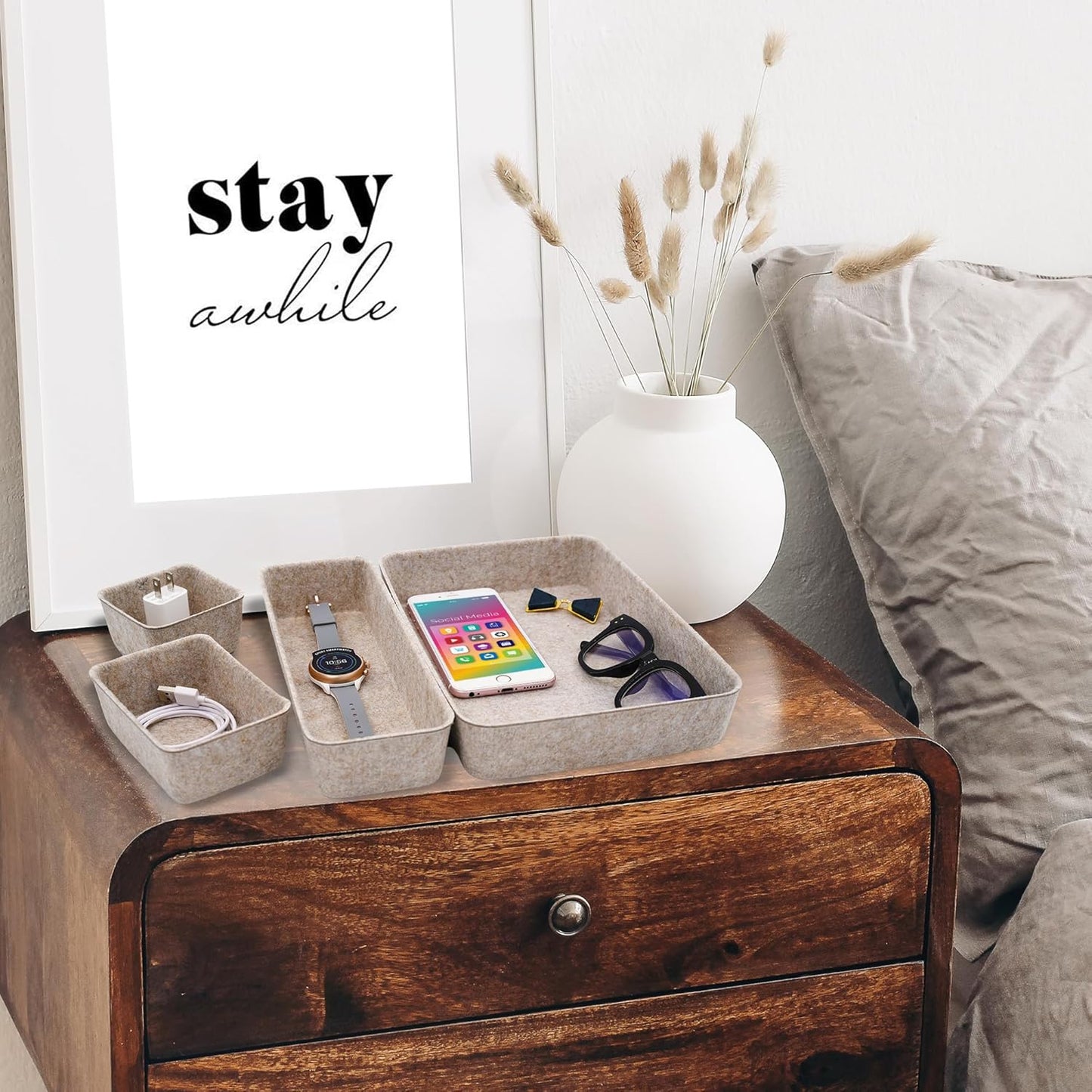 8Pc Nordic Minimalist Desk Organizer Tray Beige Oatmeal Storage
