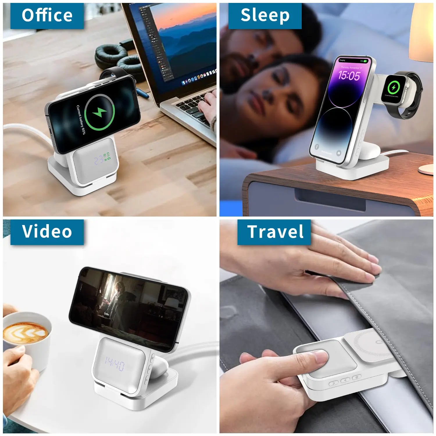 3-In-1 Magnetic Wireless Charger Stand, Foldable Fast Charging Station for Iphone 16 15 14 13 12, Apple Watch, Airpods – Portable Travel Charger