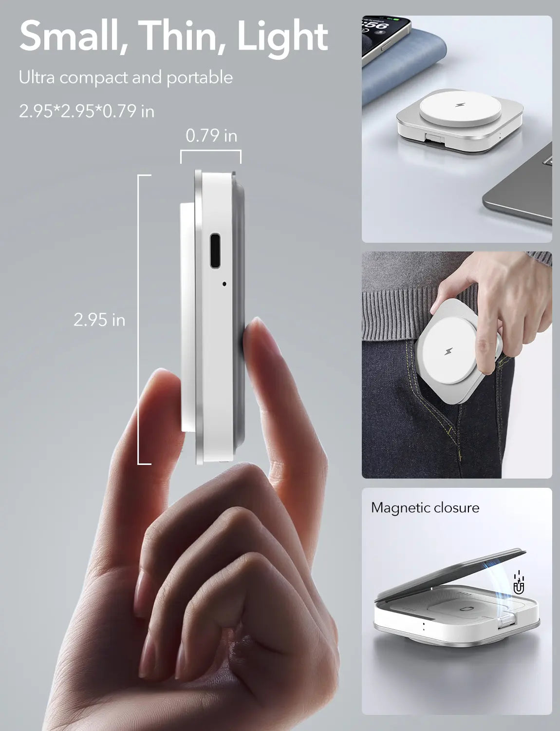 Houflody 3 in 1 Foldable Magnetic Wireless Charger with Aluminum Alloy Stand, Mag Safe Charger Station Stand with PD 20W USB-C Adapter, for Iphone 15 14 13 12 Series, Apple Watch and Airpods, White