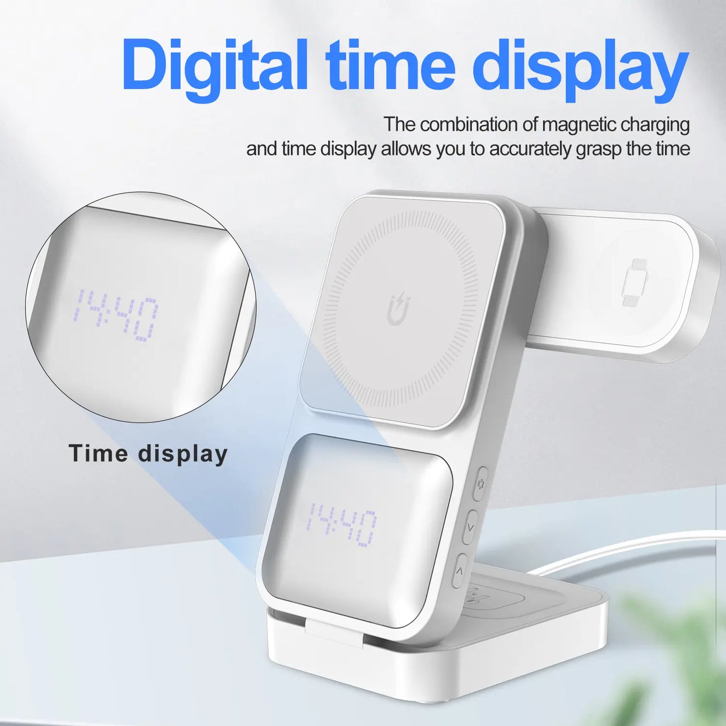3-In-1 Magnetic Wireless Charger Stand, Foldable Fast Charging Station for Iphone 16 15 14 13 12, Apple Watch, Airpods – Portable Travel Charger