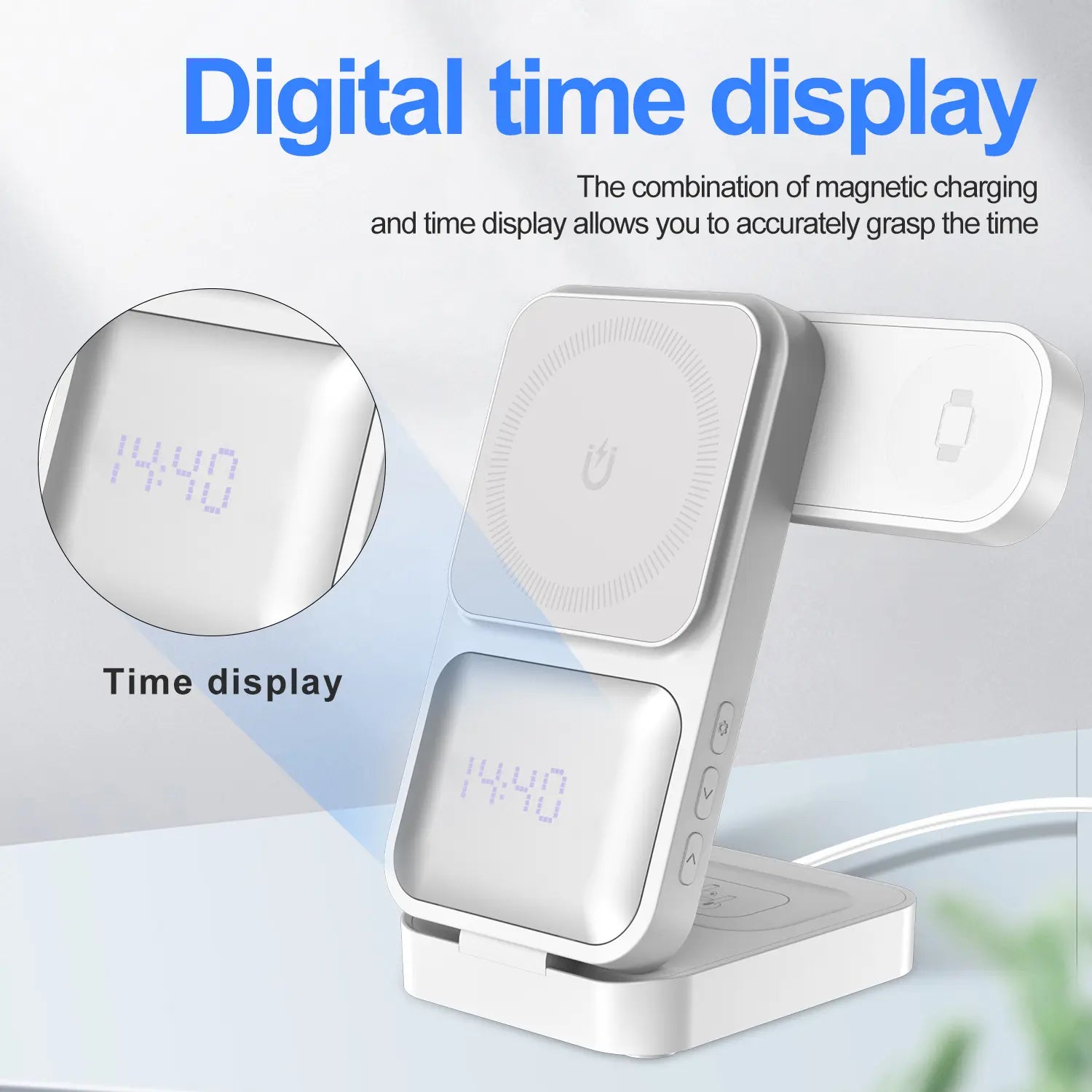 3-In-1 Magnetic Wireless Charger Stand, Foldable Fast Charging Station for Iphone 16 15 14 13 12, Apple Watch, Airpods – Portable Travel Charger