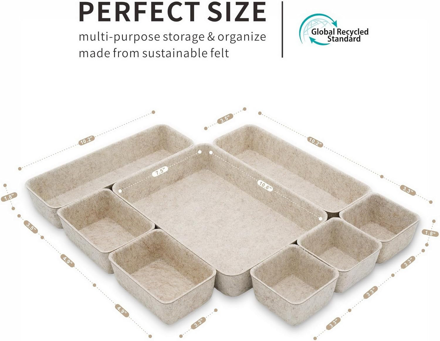 8Pc Nordic Minimalist Desk Organizer Tray Beige Oatmeal Storage