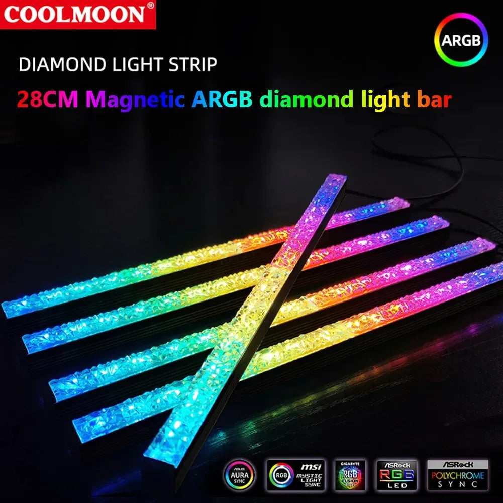 COOLMOON ARGB LED Strip Light 5V 3Pin Small 4Pin Diamond Magnetic Colorful Atmosphere DIY Lamp Bar for PC Computer Case Chassis