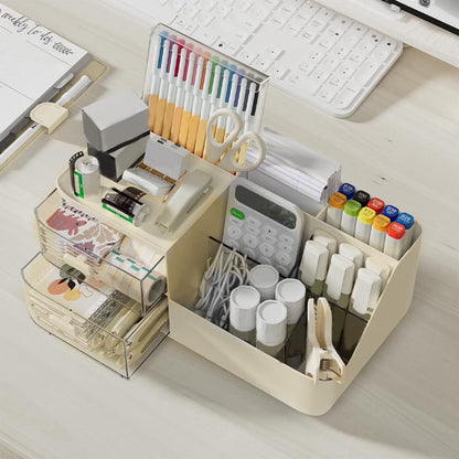under $5 Desk Organizer with 2 Drawer, Multi-Functional Pencil Pen Holder for Desk, Desk Organizers and Accessories, Desktop Organizer Storage for Office Home Art Supplies