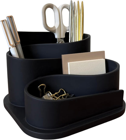 Black Desk Organizer with Pen Holder - Aesthetic Desk Accessories for Women Office - Black Pencil Holder for Desk - Desktop Organizer Caddy - Cute Desk Decor