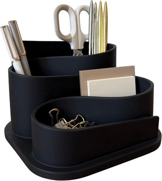 Black Desk Organizer with Pen Holder - Aesthetic Desk Accessories for Women Office - Black Pencil Holder for Desk - Desktop Organizer Caddy - Cute Desk Decor