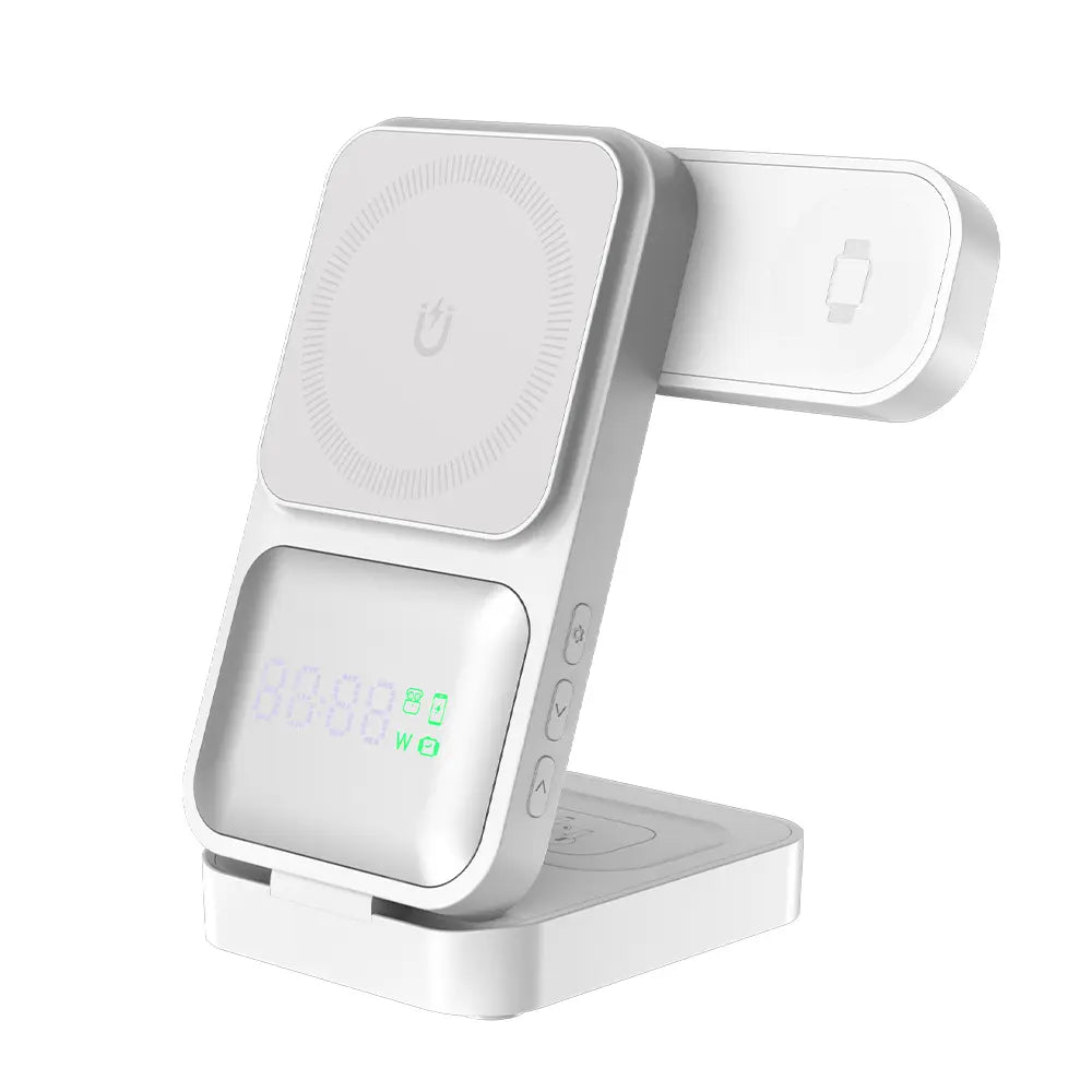 3-In-1 Magnetic Wireless Charger Stand, Foldable Fast Charging Station for Iphone 16 15 14 13 12, Apple Watch, Airpods – Portable Travel Charger