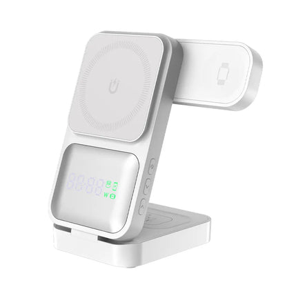 3-In-1 Magnetic Wireless Charger Stand, Foldable Fast Charging Station for Iphone 16 15 14 13 12, Apple Watch, Airpods – Portable Travel Charger