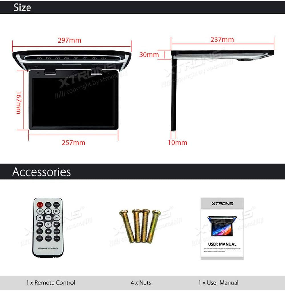 ® 10.2 Inch Digital TFT Screen 1080P Video Car Overhead Player Roof Mounted Monitor HDMI Port (No DVD Drive)