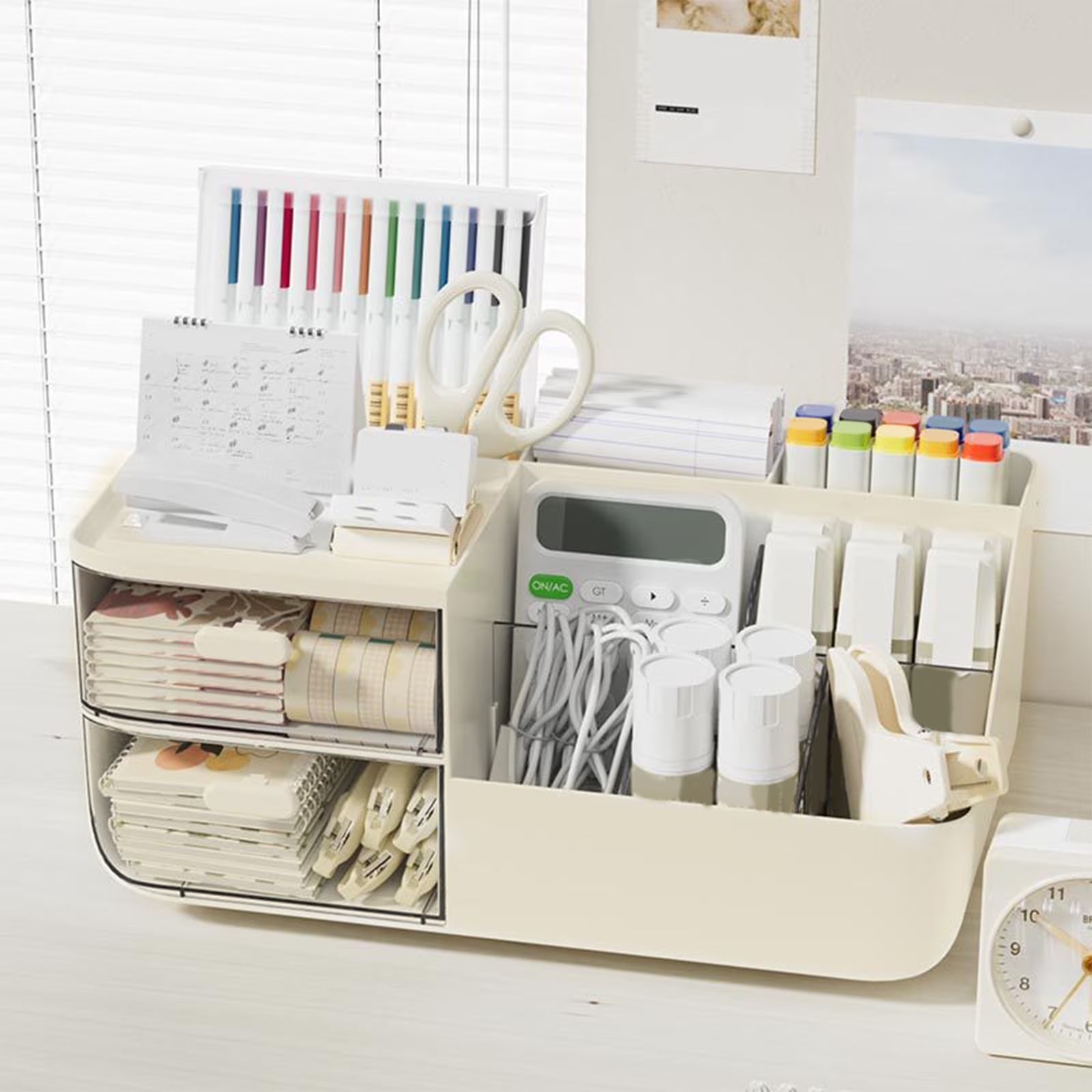 under $5 Desk Organizer with 2 Drawer, Multi-Functional Pencil Pen Holder for Desk, Desk Organizers and Accessories, Desktop Organizer Storage for Office Home Art Supplies
