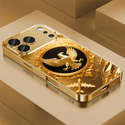 New Golden Eagle Gold Plated Glass Phone Case, High Definition Glass Design Phone Protection Case, Suitable for Iphone 17 Pro Max 16 15 14 13 12 11 Samsung Galaxy S25 Ultra S24 S23 S22 S21 S20 a Series All Inclusive Phone Case - ZQ140