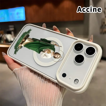 Magnetic Phone Case for Iphone 17 16 Pro Max plus 15 14 13 12 11 Air E Saint Jude Statue Pattern Non-Yellowing Shockproof Soft Silicone Transparent Acrylic Cover Supports Wireless Charging