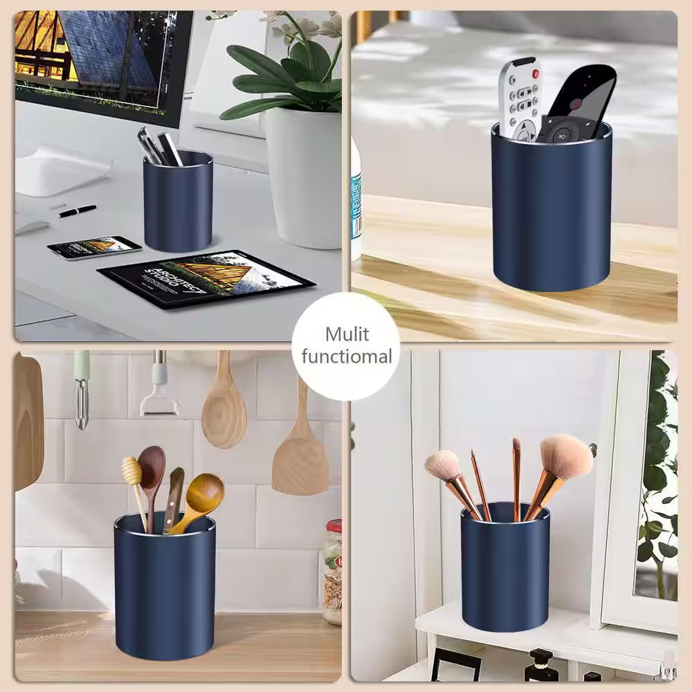 Aluminum Alloy Waterproof Pen Holder Blue Modern Minimalist Desk Organizer Multifunctional Office Supply