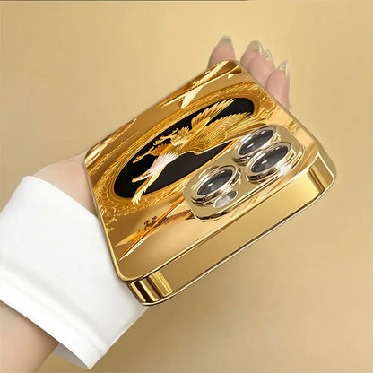 New Golden Eagle Gold Plated Glass Phone Case, High Definition Glass Design Phone Protection Case, Suitable for Iphone 17 Pro Max 16 15 14 13 12 11 Samsung Galaxy S25 Ultra S24 S23 S22 S21 S20 a Series All Inclusive Phone Case - ZQ140