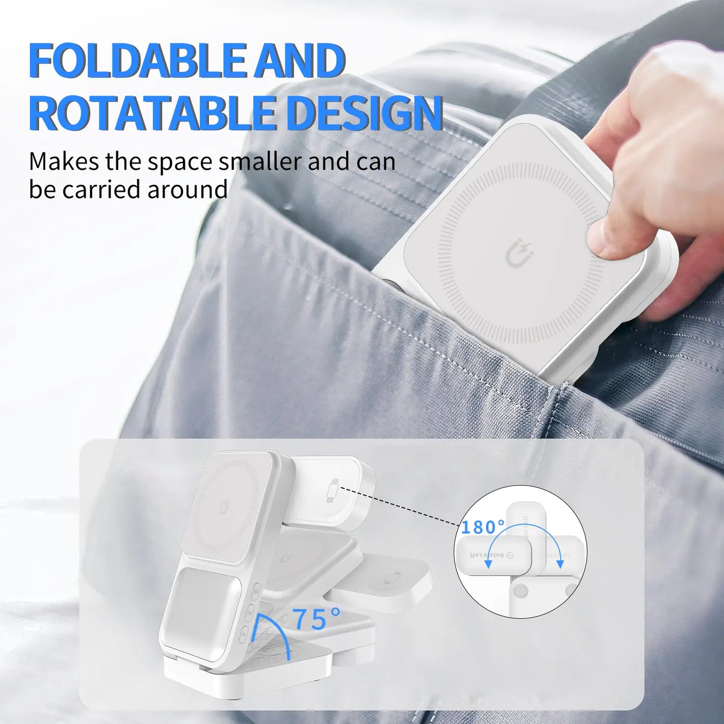 3-In-1 Magnetic Wireless Charger Stand, Foldable Fast Charging Station for Iphone 16 15 14 13 12, Apple Watch, Airpods – Portable Travel Charger