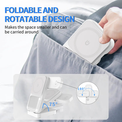 3-In-1 Magnetic Wireless Charger Stand, Foldable Fast Charging Station for Iphone 16 15 14 13 12, Apple Watch, Airpods – Portable Travel Charger