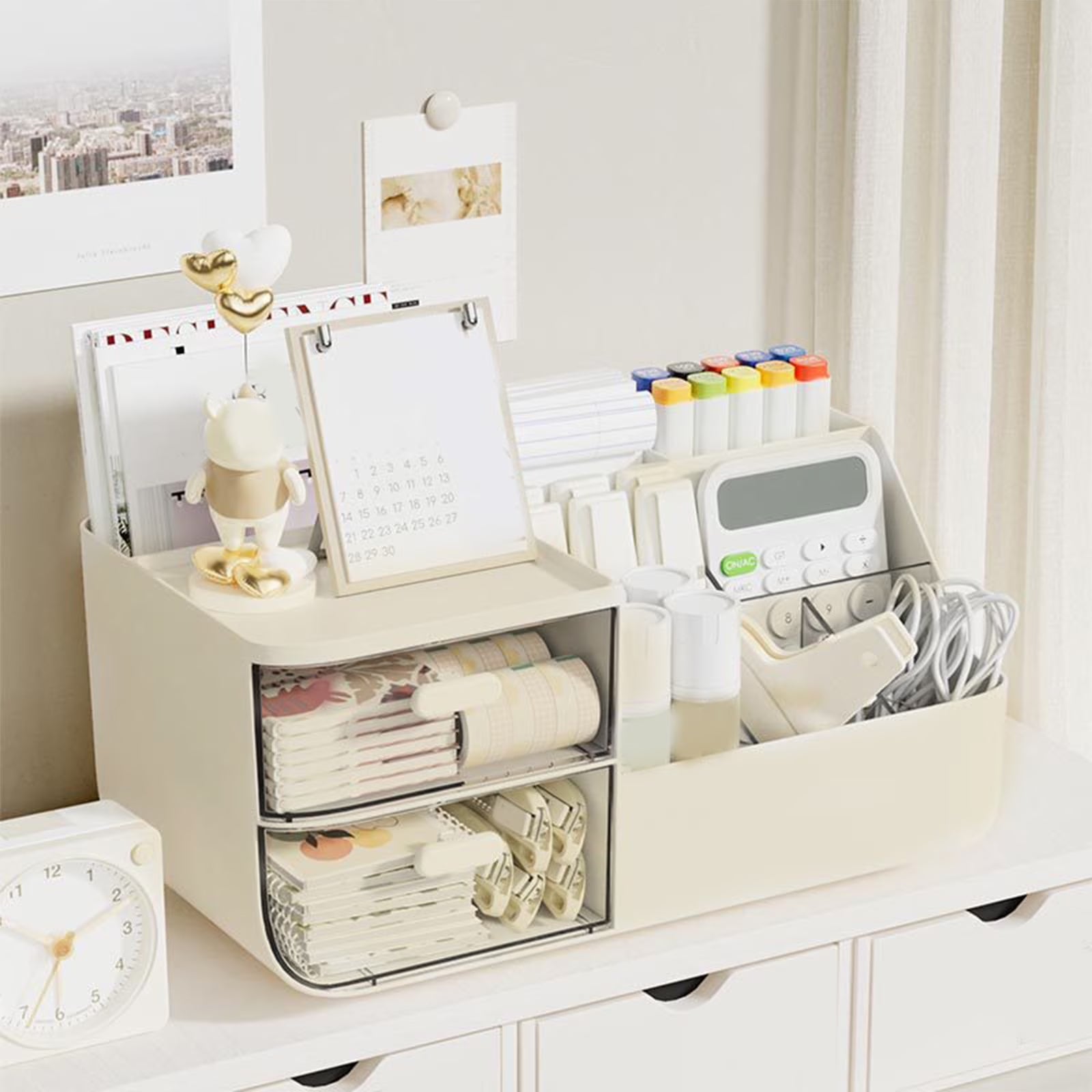 under $5 Desk Organizer with 2 Drawer, Multi-Functional Pencil Pen Holder for Desk, Desk Organizers and Accessories, Desktop Organizer Storage for Office Home Art Supplies