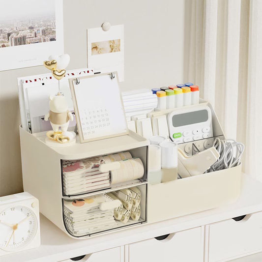 under $5 Desk Organizer with 2 Drawer, Multi-Functional Pencil Pen Holder for Desk, Desk Organizers and Accessories, Desktop Organizer Storage for Office Home Art Supplies