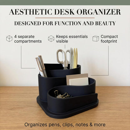 Black Desk Organizer with Pen Holder - Aesthetic Desk Accessories for Women Office - Black Pencil Holder for Desk - Desktop Organizer Caddy - Cute Desk Decor