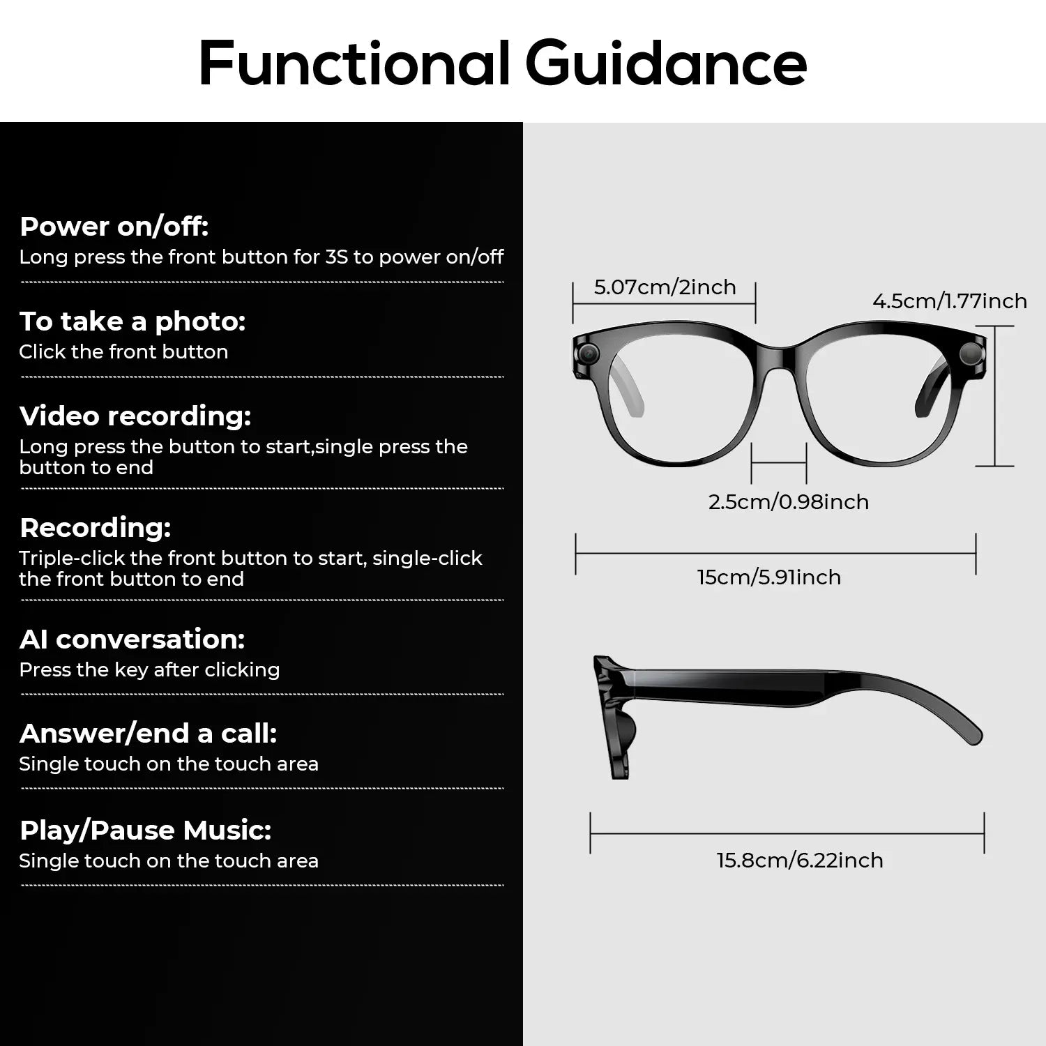 800W HD Camera Smart Sport Glasses, AI Smart Glasses，Photo/Video/Recording (Light on When Recording), Remote Shutter Controlai Voice Assistant, Object Recognition, Bluetooth Music Control & Call, Multilingual Translation, Lightweight Wear, Meta Glasses