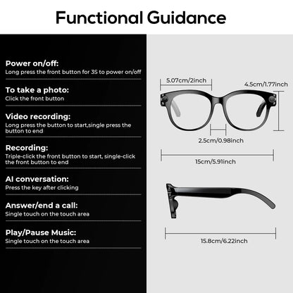 800W HD Camera Smart Sport Glasses, AI Smart Glasses，Photo/Video/Recording (Light on When Recording), Remote Shutter Controlai Voice Assistant, Object Recognition, Bluetooth Music Control & Call, Multilingual Translation, Lightweight Wear, Meta Glasses