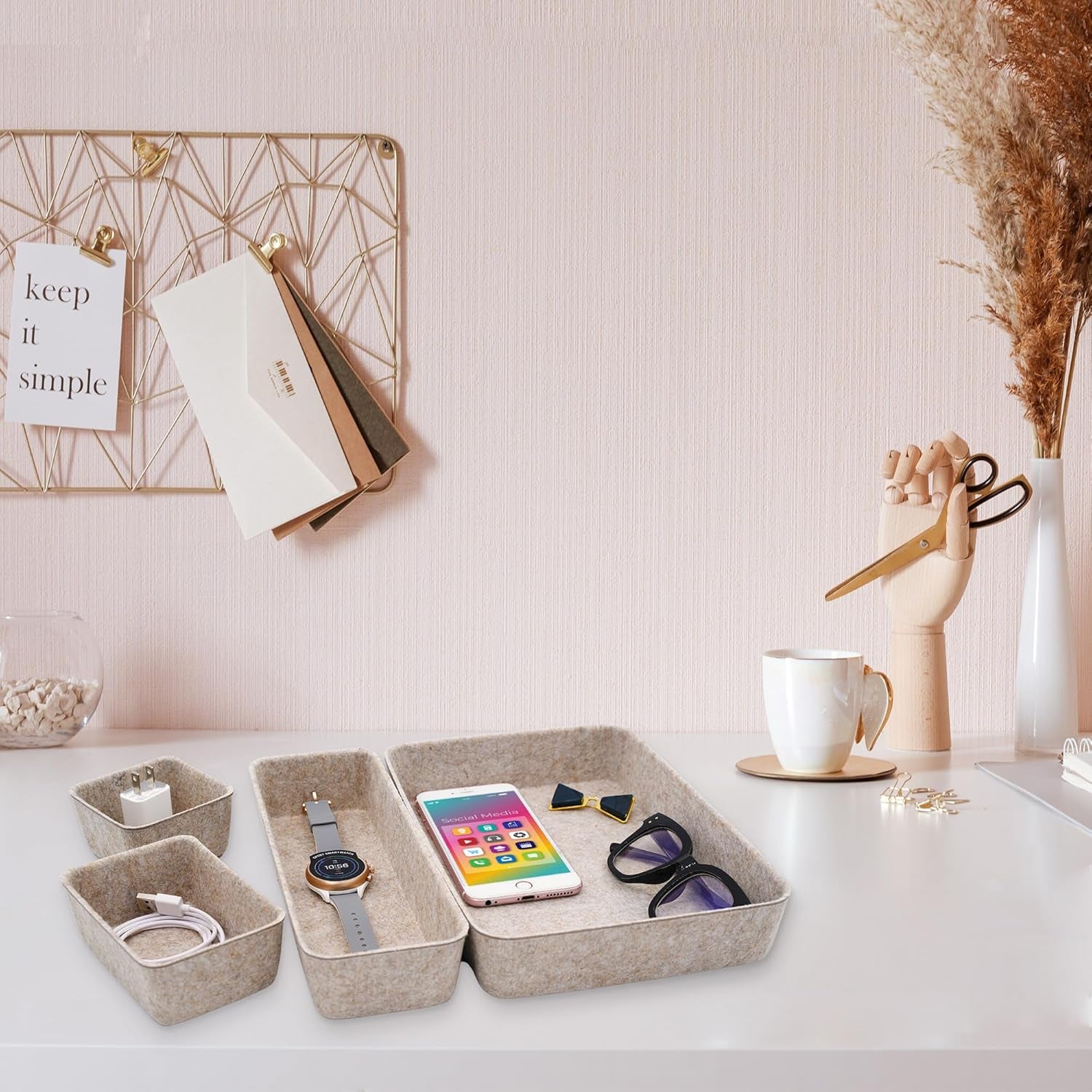 8Pc Nordic Minimalist Desk Organizer Tray Beige Oatmeal Storage