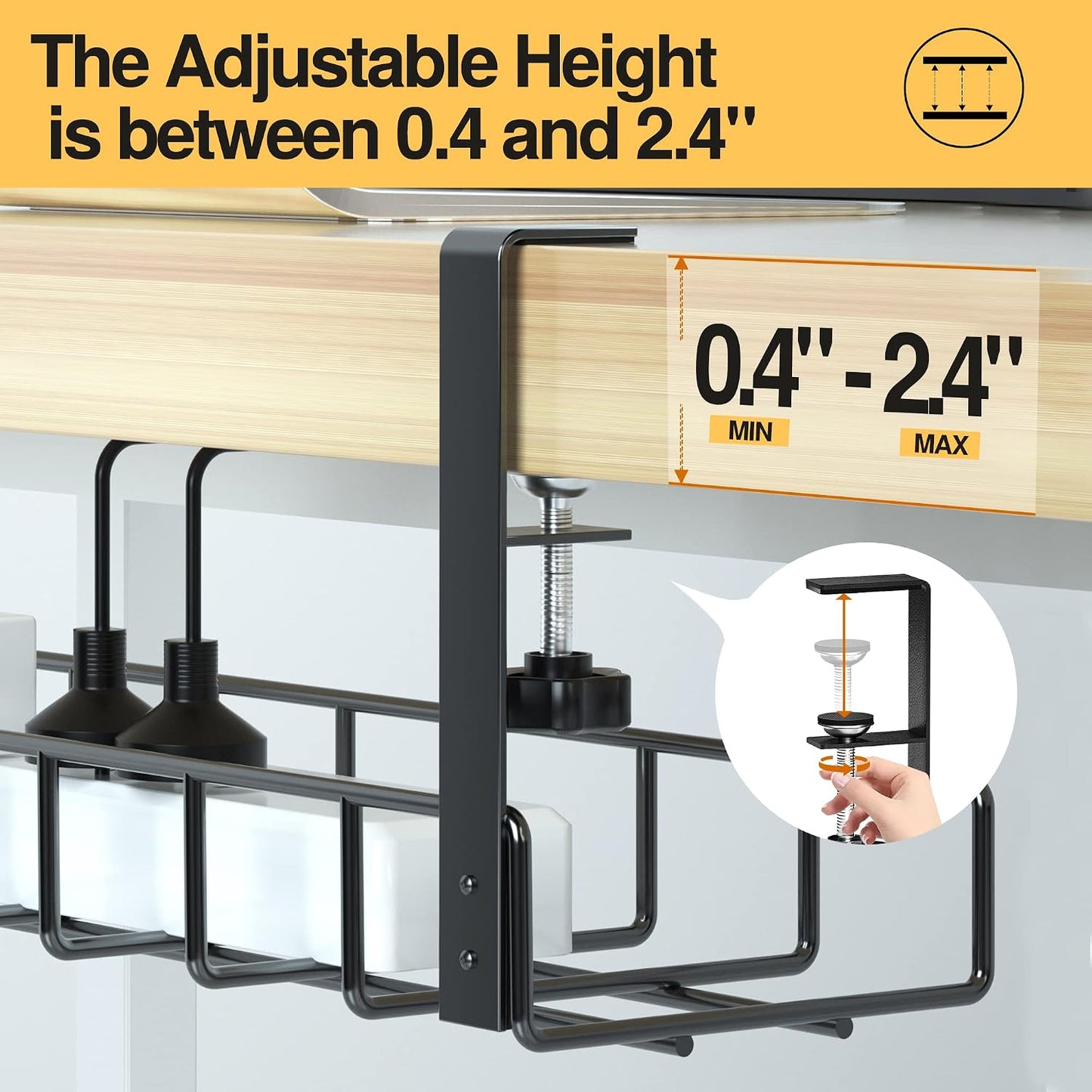 Under Desk Cable Management Tray,  Upgraded Wire Management No Drill, Cable Tray with Clamp for Desk Wire Management, Computer Cable Rack for Office, Home - No Damage to Desk