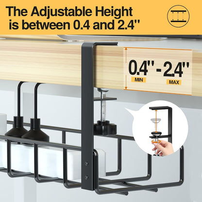 Under Desk Cable Management Tray,  Upgraded Wire Management No Drill, Cable Tray with Clamp for Desk Wire Management, Computer Cable Rack for Office, Home - No Damage to Desk