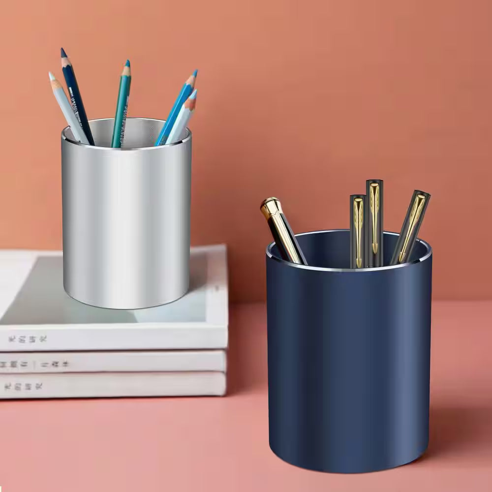 Aluminum Alloy Waterproof Pen Holder Blue Modern Minimalist Desk Organizer Multifunctional Office Supply