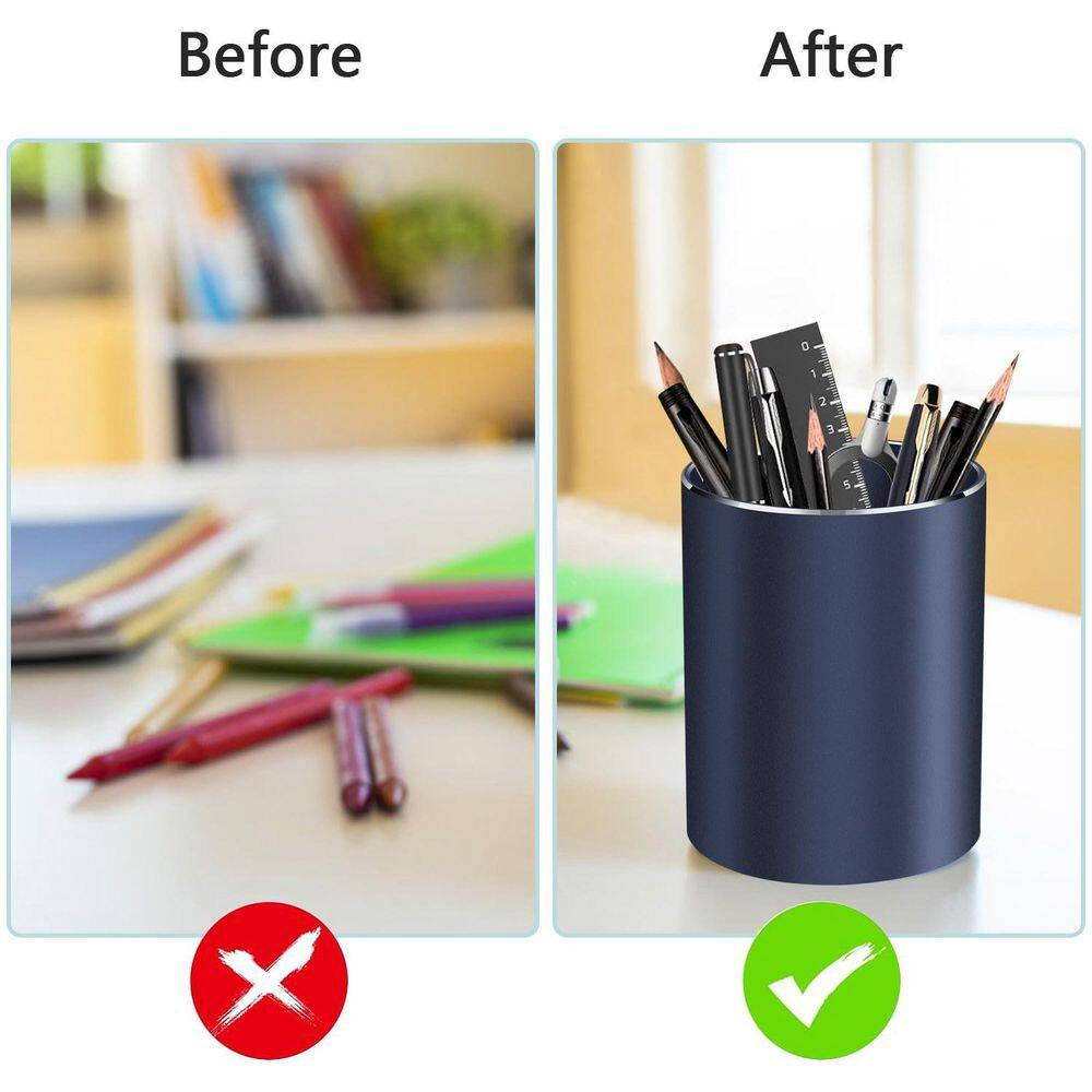 Aluminum Alloy Waterproof Pen Holder Blue Modern Minimalist Desk Organizer Multifunctional Office Supply