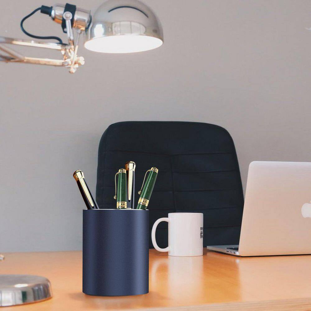 Aluminum Alloy Waterproof Pen Holder Blue Modern Minimalist Desk Organizer Multifunctional Office Supply
