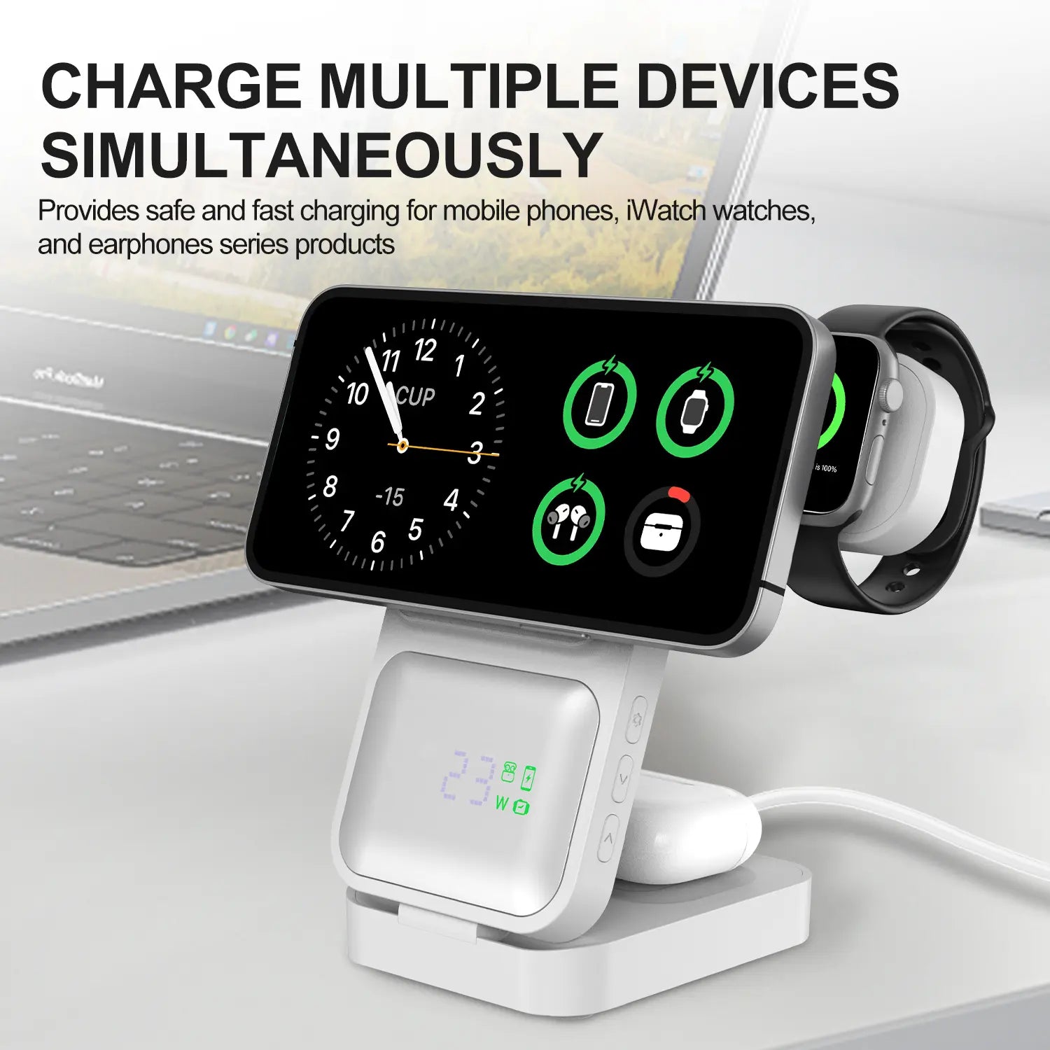 3-In-1 Magnetic Wireless Charger Stand, Foldable Fast Charging Station for Iphone 16 15 14 13 12, Apple Watch, Airpods – Portable Travel Charger